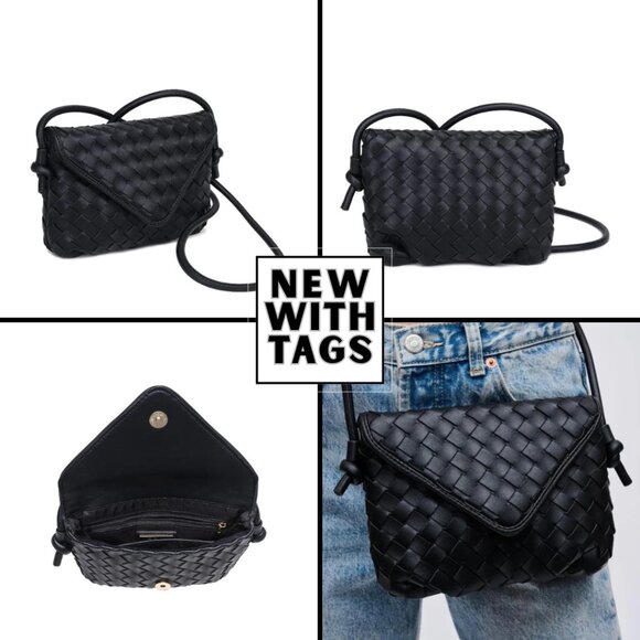 Urban Expressions Black Cross Body Purse Kylo Woven Design w/ 2 Interior Pockets - Picture 3 of 14